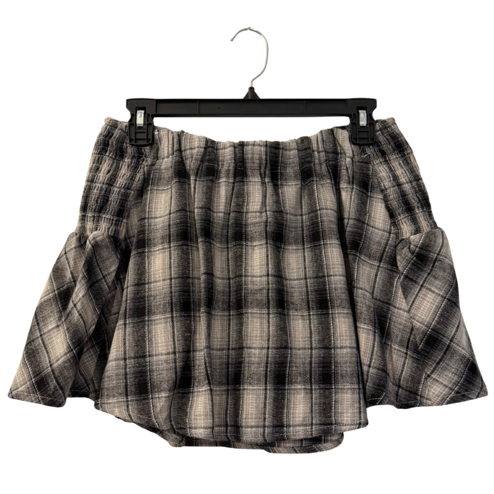 NWT Le Lis Gray Plaid Mini Skirt, Womens Size Medium Elastic Waist Pull On - Picture 2 of 5